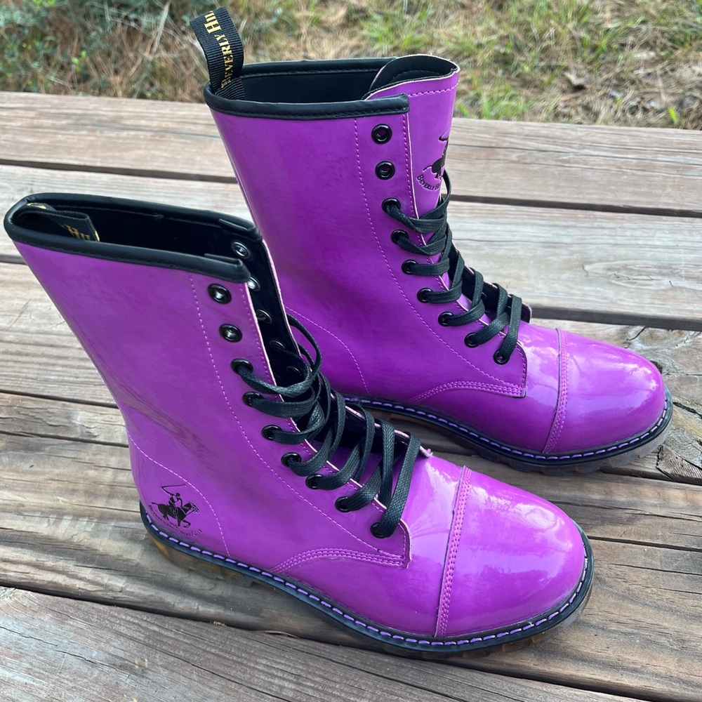 *REHAB REPAIR* Beverly Hills Polo Club Purple Patent Leather Lace Up Boots